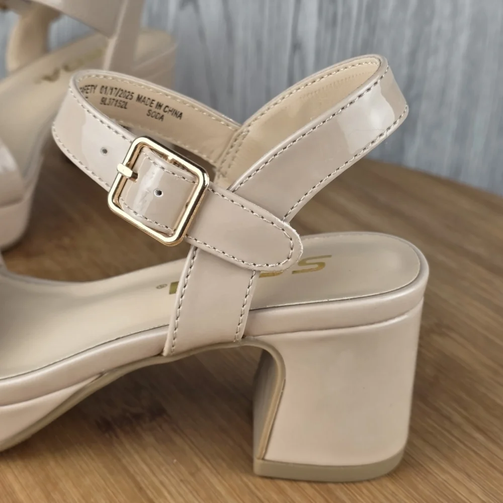 Children Beige Platform Heels with Ankle Strap( MACEY-ISS)